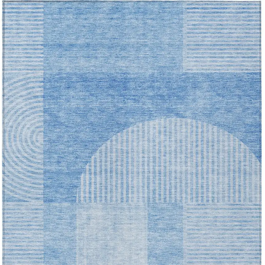 Sky Blue And Denim Blue Geometric Washable Indoor Outdoor Area Rug Photo 6
