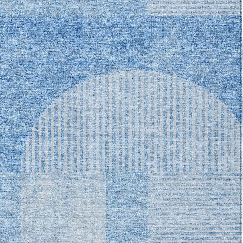 Sky Blue And Denim Blue Geometric Washable Indoor Outdoor Area Rug Photo 4