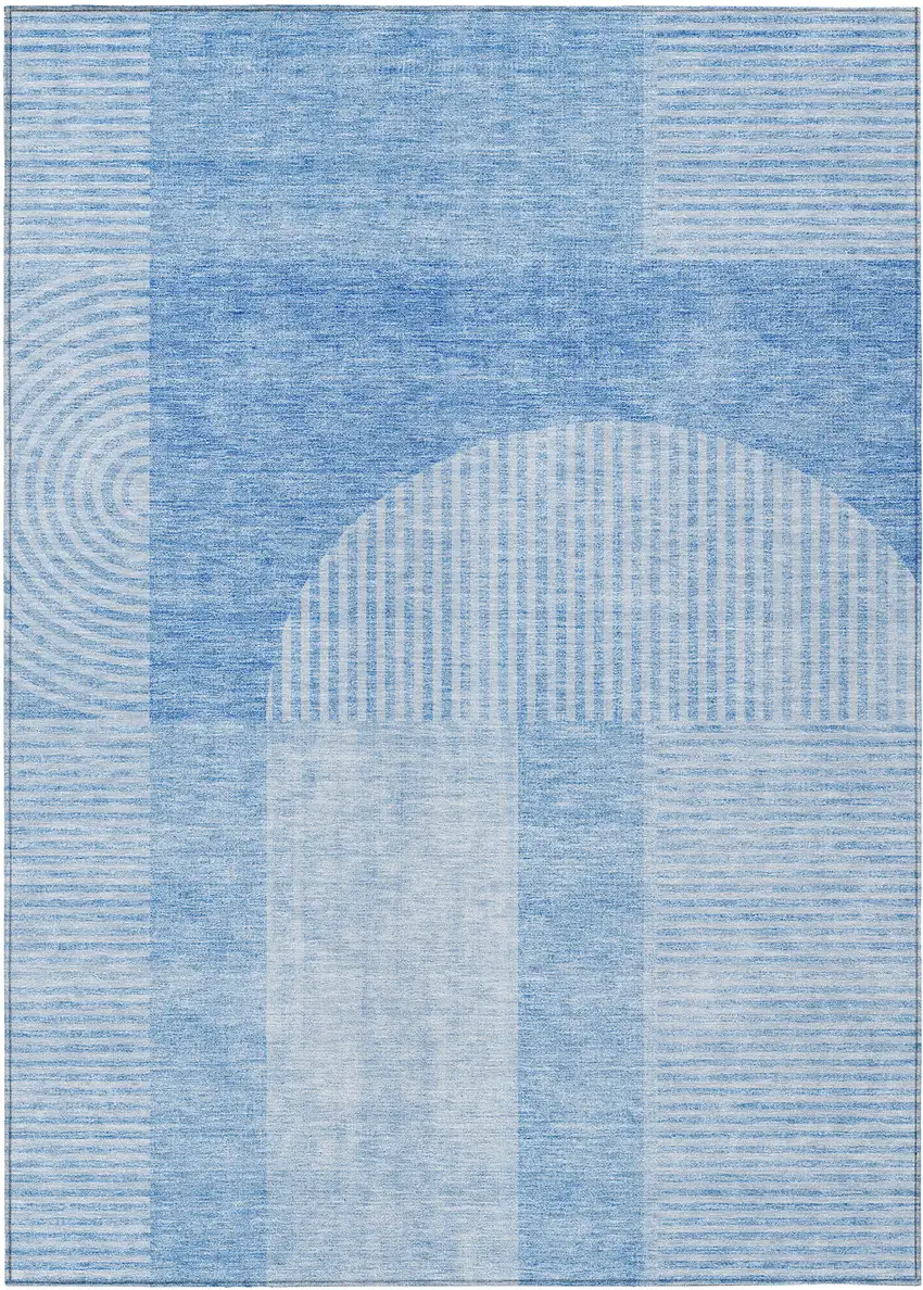 Sky Blue And Denim Blue Geometric Washable Indoor Outdoor Area Rug Photo 1