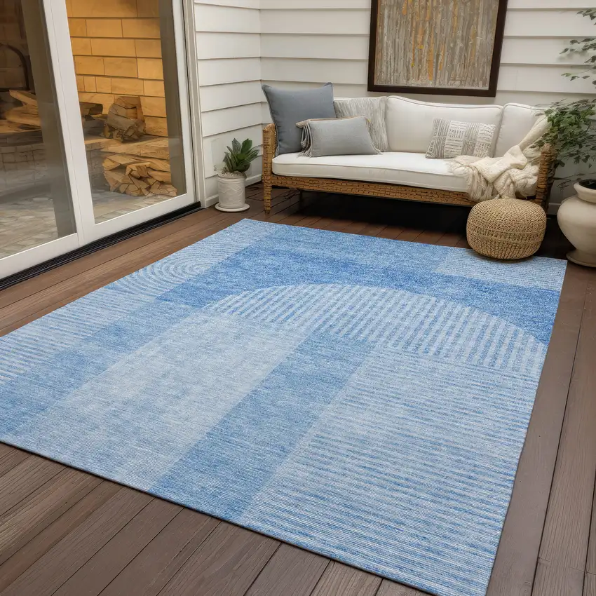 Sky Blue And Denim Blue Geometric Washable Indoor Outdoor Area Rug Photo 6