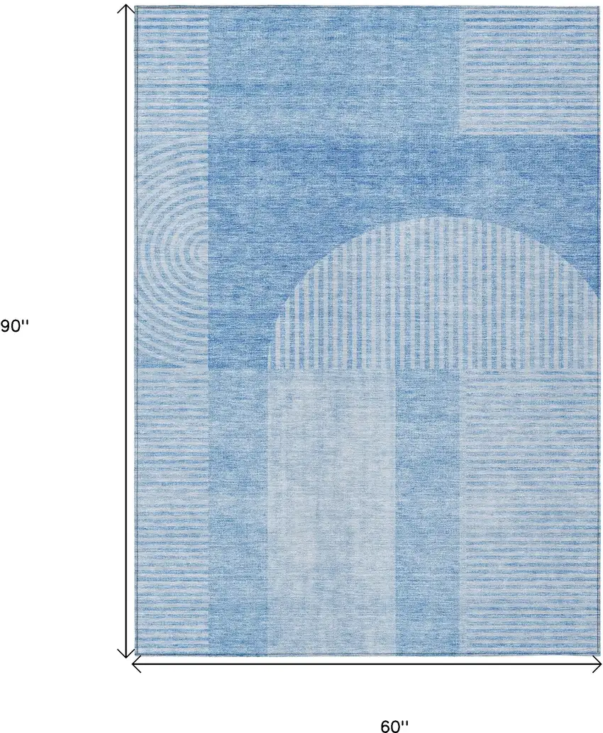 Sky Blue And Denim Blue Geometric Washable Indoor Outdoor Area Rug Photo 3