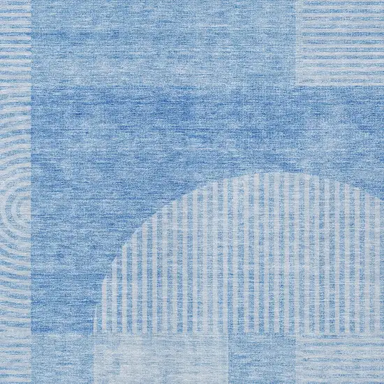 Sky Blue And Denim Blue Geometric Washable Indoor Outdoor Area Rug Photo 4
