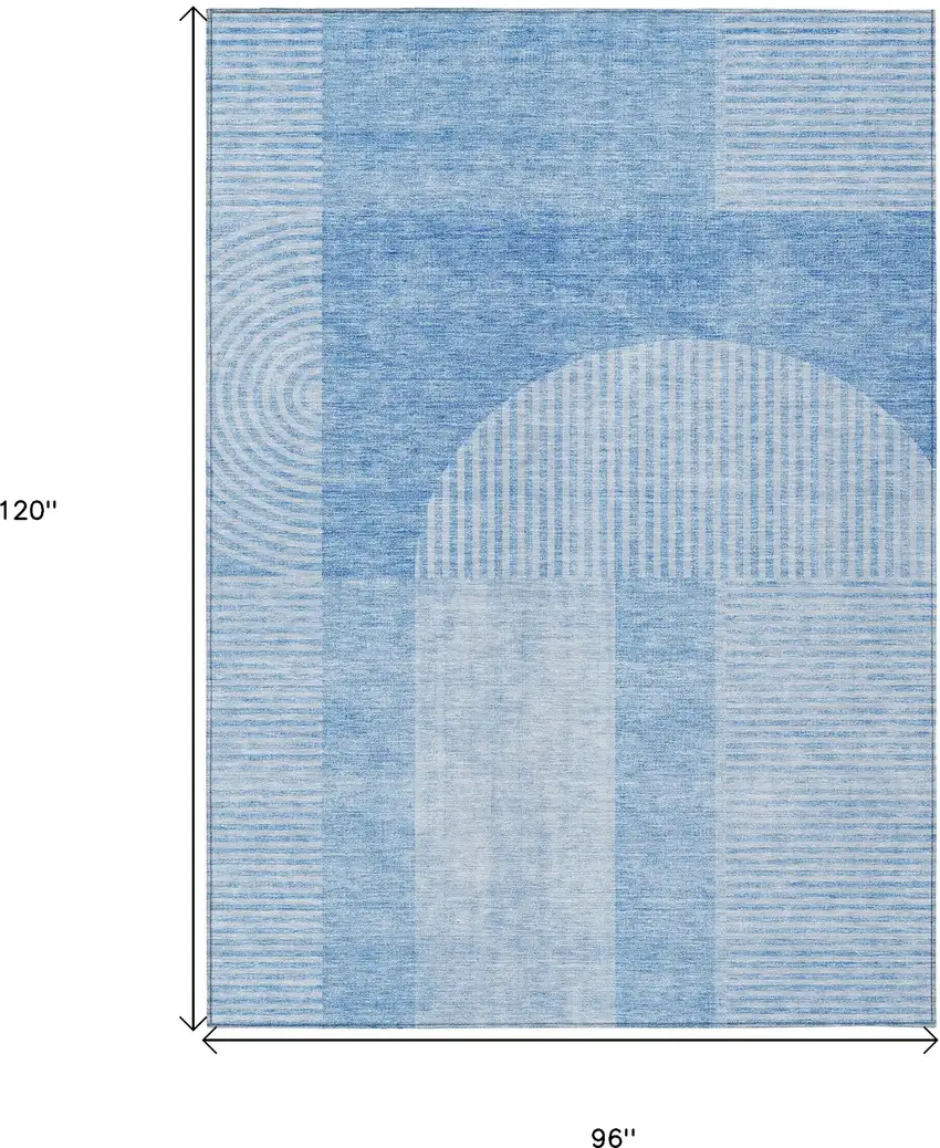 Sky Blue And Denim Blue Geometric Washable Indoor Outdoor Area Rug Photo 3