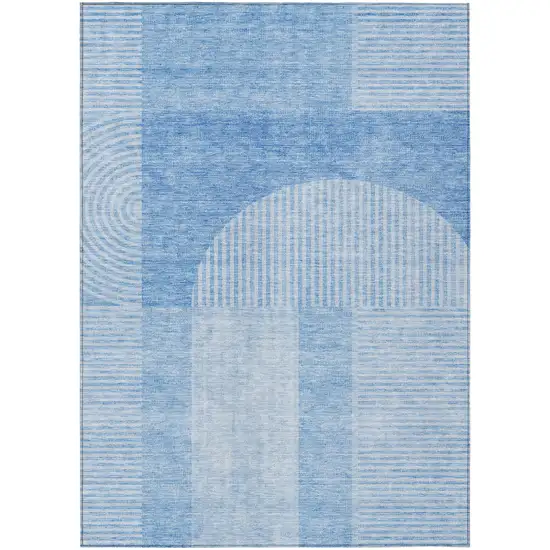 Sky Blue And Denim Blue Geometric Washable Indoor Outdoor Area Rug Photo 1