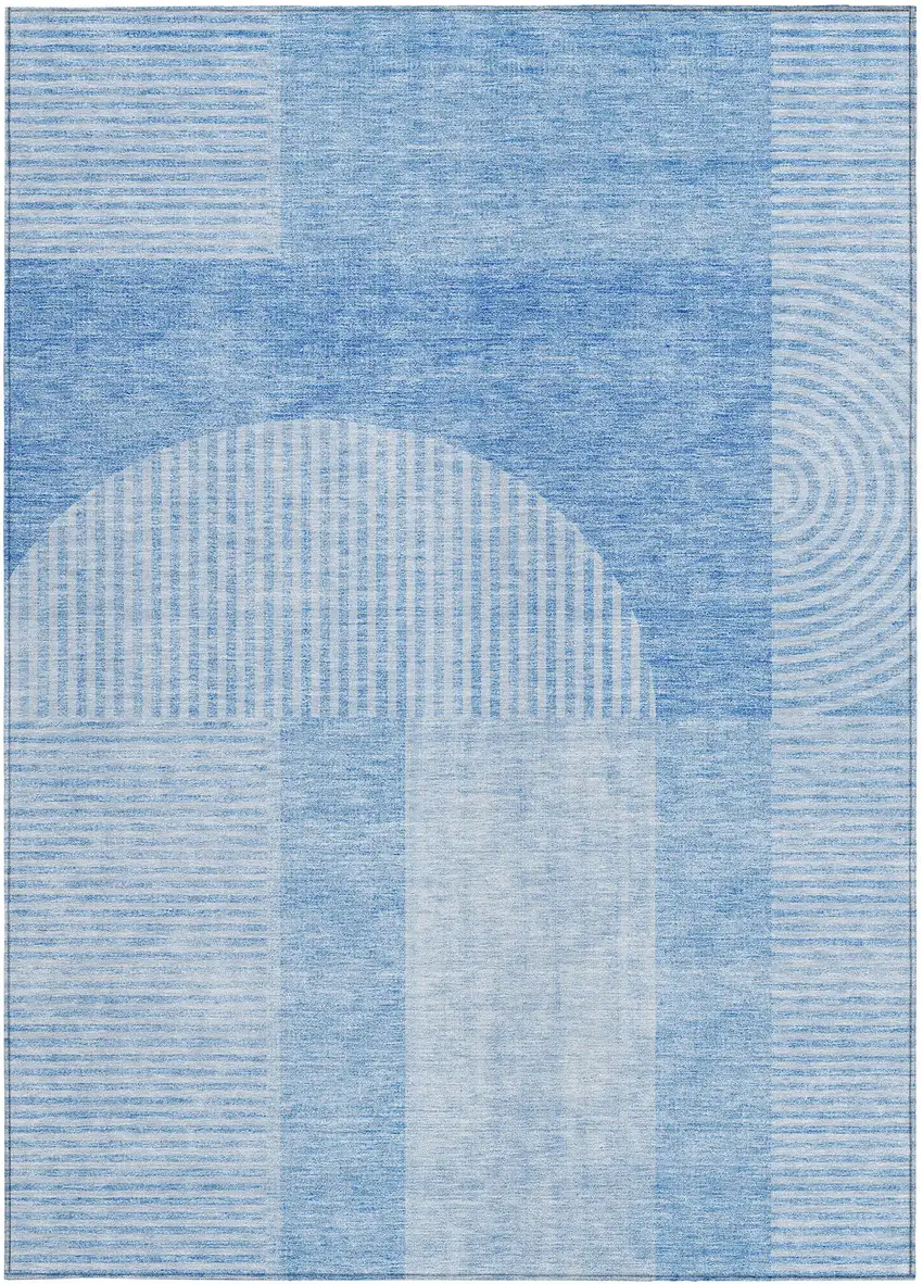 Sky Blue And Denim Blue Geometric Washable Indoor Outdoor Area Rug Photo 6
