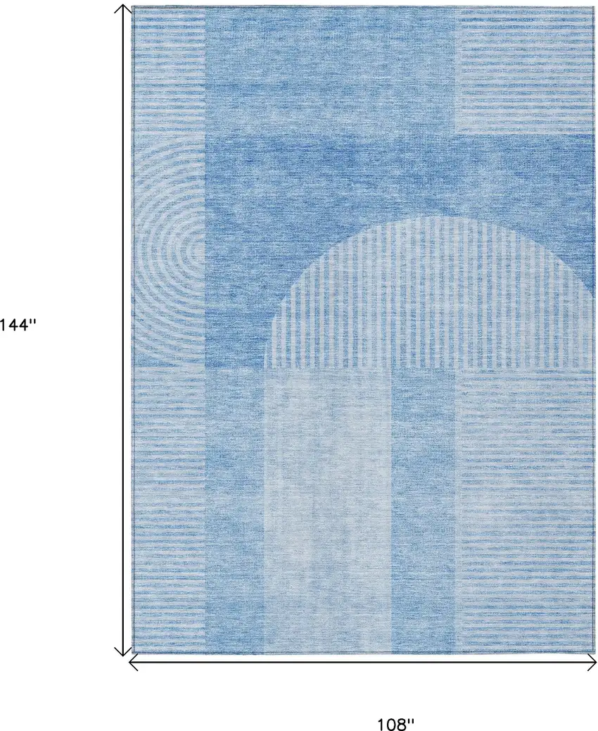 Sky Blue And Denim Blue Geometric Washable Indoor Outdoor Area Rug Photo 3