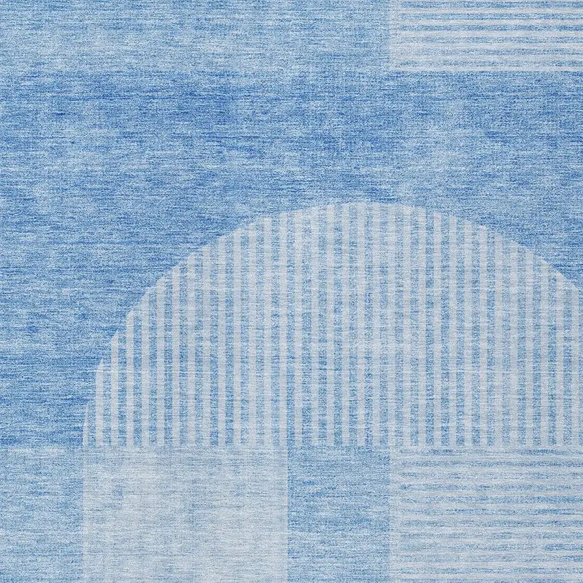 Sky Blue And Denim Blue Geometric Washable Indoor Outdoor Area Rug Photo 4
