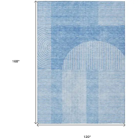 Sky Blue And Denim Blue Geometric Washable Indoor Outdoor Area Rug Photo 9