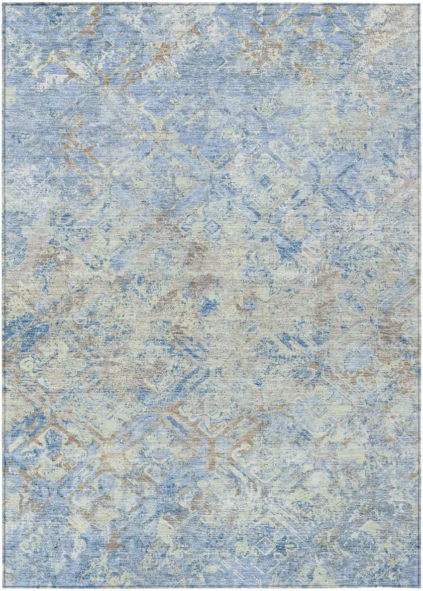 Sky Blue And Denim Blue Geometric Washable Indoor Outdoor Area Rug Photo 2