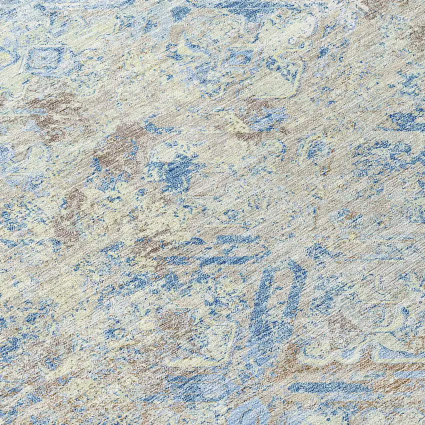 Sky Blue And Denim Blue Geometric Washable Indoor Outdoor Area Rug Photo 8