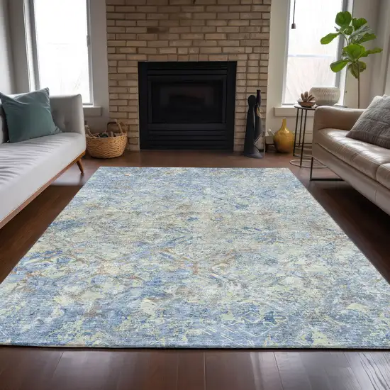 Sky Blue And Denim Blue Geometric Washable Indoor Outdoor Area Rug Photo 8