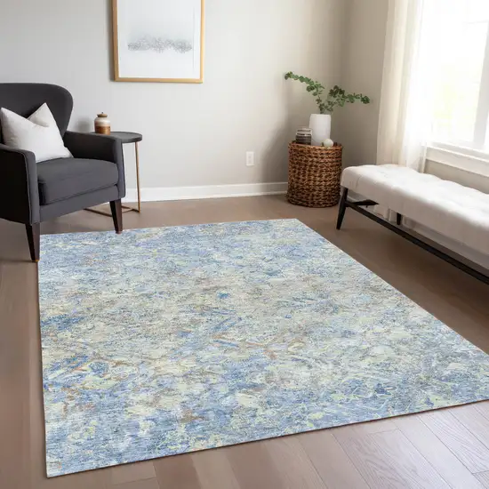 Sky Blue And Denim Blue Geometric Washable Indoor Outdoor Area Rug Photo 9