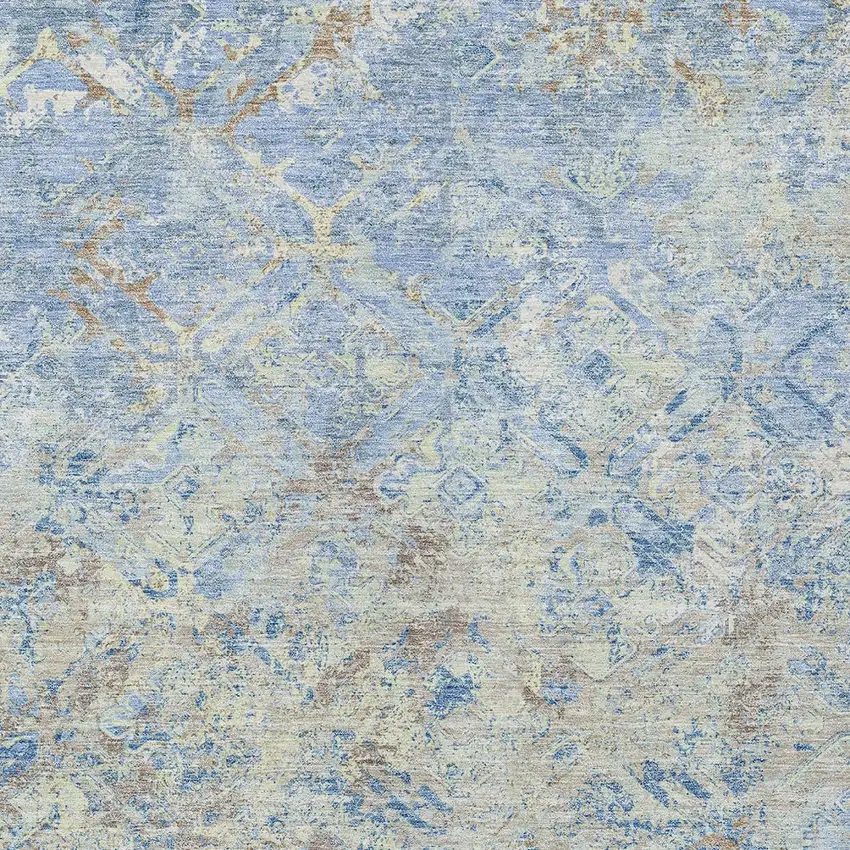 Sky Blue And Denim Blue Geometric Washable Indoor Outdoor Area Rug Photo 5