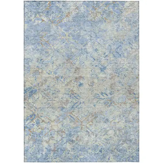 Sky Blue And Denim Blue Geometric Washable Indoor Outdoor Area Rug Photo 1