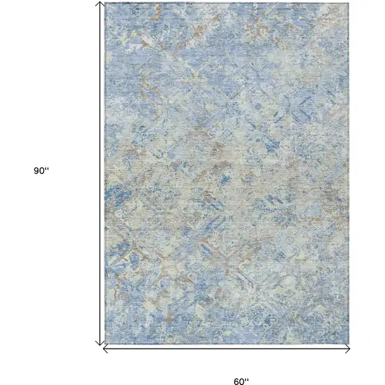 Sky Blue And Denim Blue Geometric Washable Indoor Outdoor Area Rug Photo 3