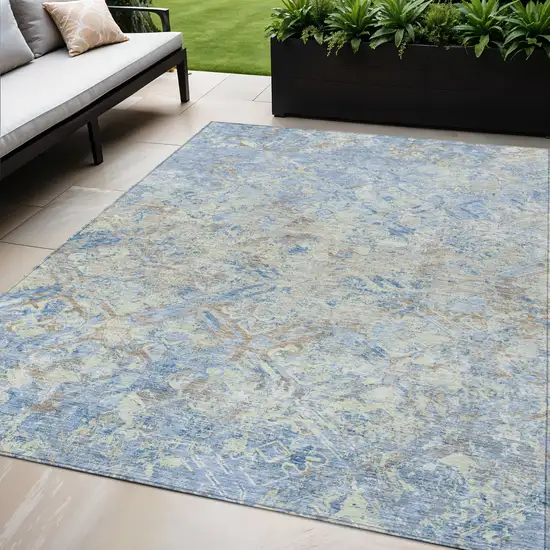 Sky Blue And Denim Blue Geometric Washable Indoor Outdoor Area Rug Photo 1