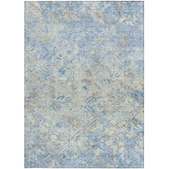 Sky Blue And Denim Blue Geometric Washable Indoor Outdoor Area Rug Photo 5