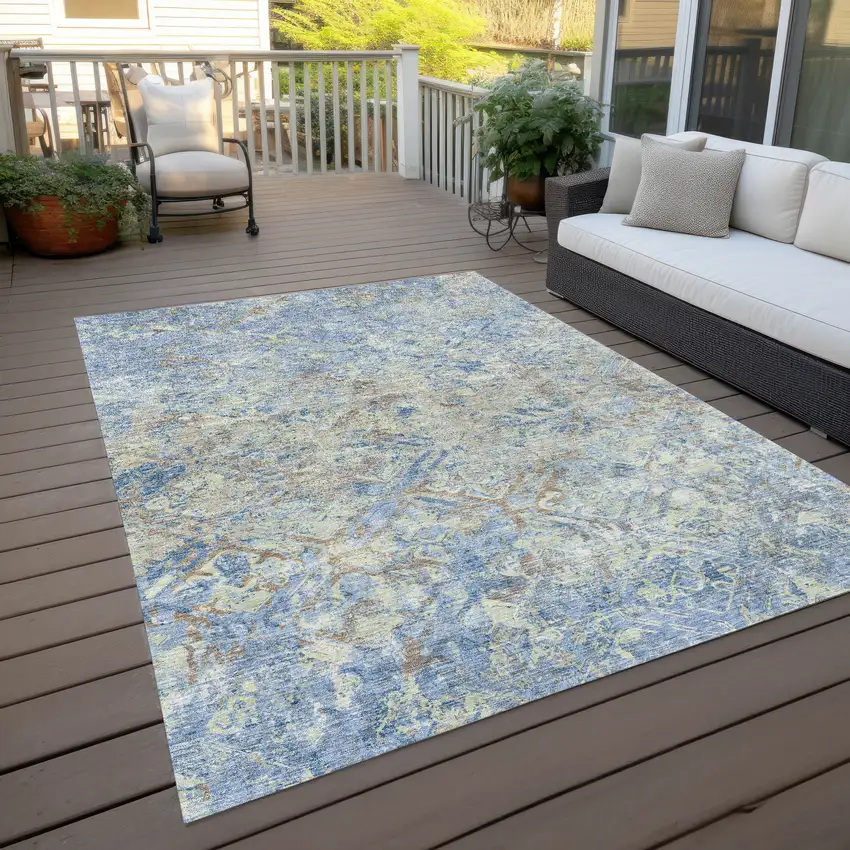 Sky Blue And Denim Blue Geometric Washable Indoor Outdoor Area Rug Photo 9