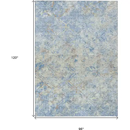 Sky Blue And Denim Blue Geometric Washable Indoor Outdoor Area Rug Photo 3