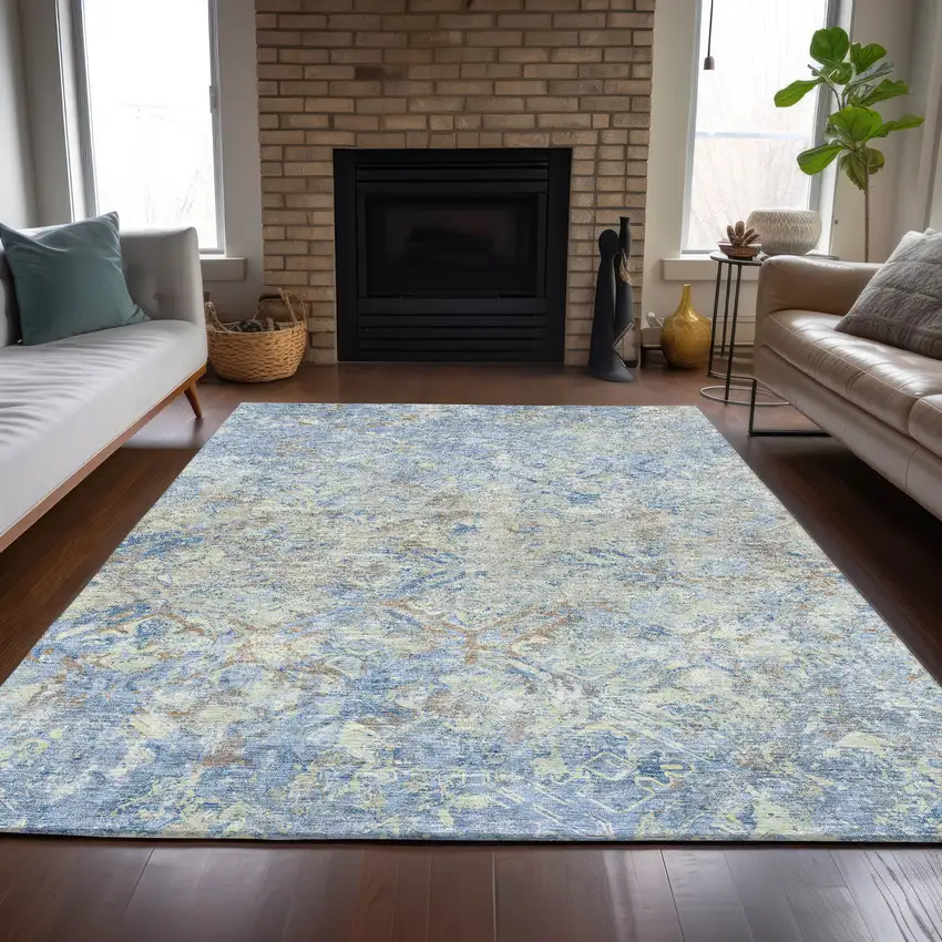 Sky Blue And Denim Blue Geometric Washable Indoor Outdoor Area Rug Photo 9