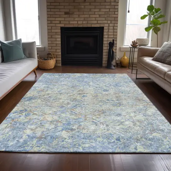 Sky Blue And Denim Blue Geometric Washable Indoor Outdoor Area Rug Photo 9