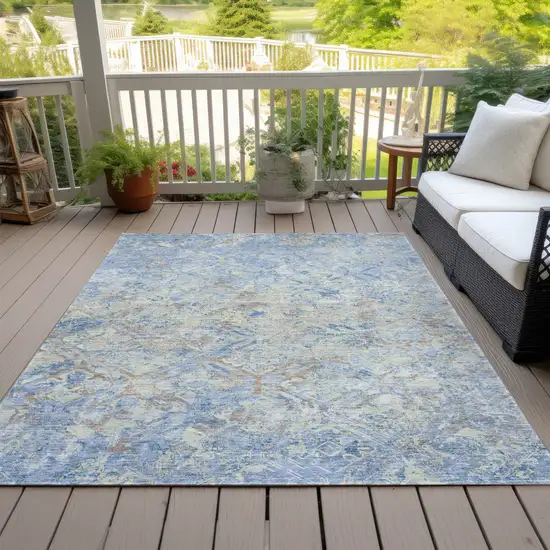 Sky Blue And Denim Blue Geometric Washable Indoor Outdoor Area Rug Photo 6
