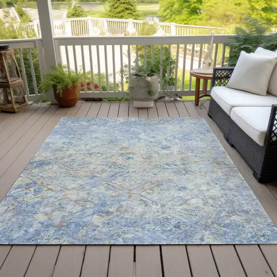 Sky Blue And Denim Blue Geometric Washable Indoor Outdoor Area Rug Photo 6