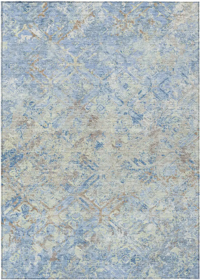 Sky Blue And Denim Blue Geometric Washable Indoor Outdoor Area Rug Photo 1