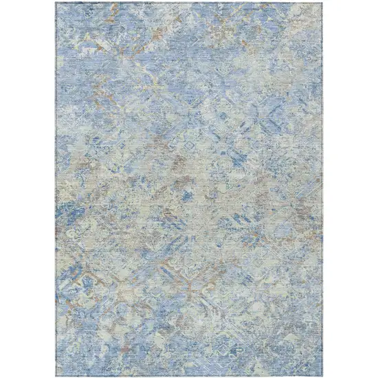 Sky Blue And Denim Blue Geometric Washable Indoor Outdoor Area Rug Photo 1