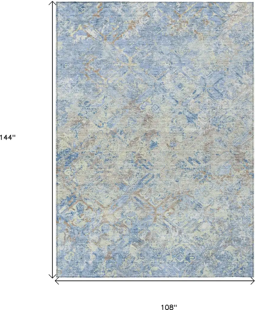 Sky Blue And Denim Blue Geometric Washable Indoor Outdoor Area Rug Photo 3