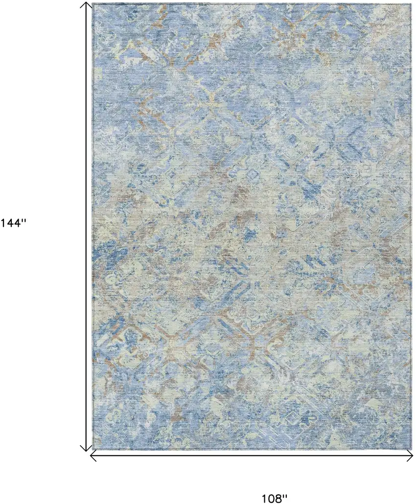 Sky Blue And Denim Blue Geometric Washable Indoor Outdoor Area Rug Photo 3