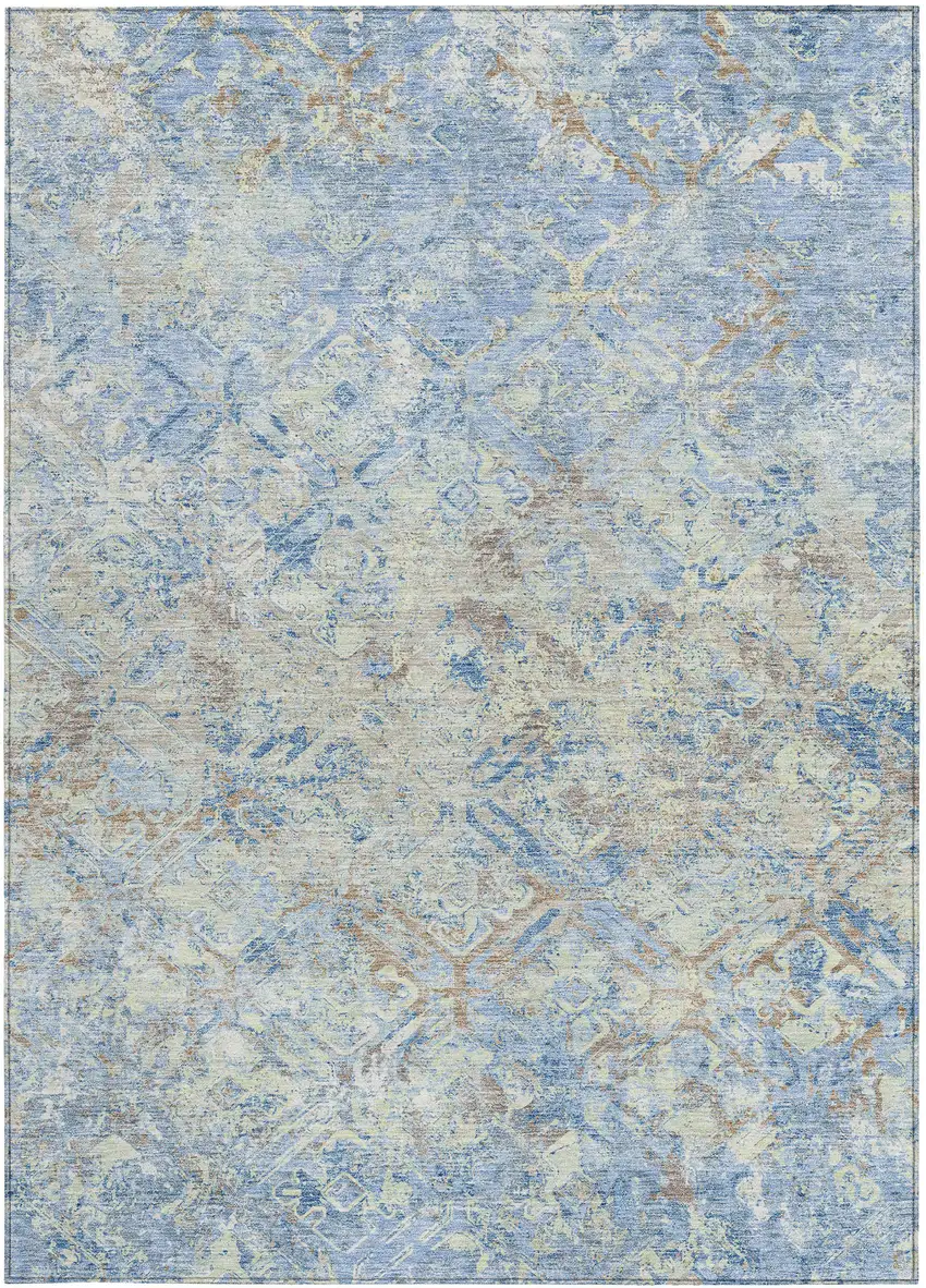Sky Blue And Denim Blue Geometric Washable Indoor Outdoor Area Rug Photo 5