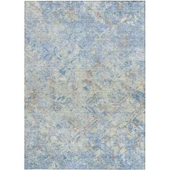 Sky Blue And Denim Blue Geometric Washable Indoor Outdoor Area Rug Photo 5