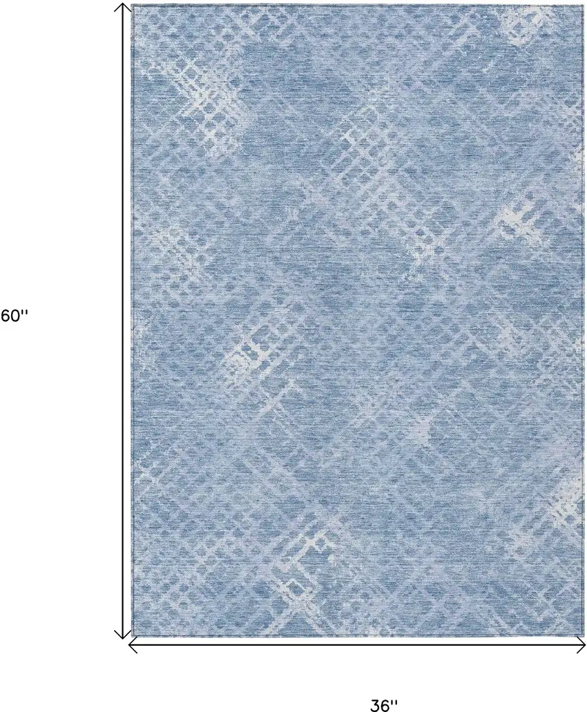 Sky Blue And Denim Blue Geometric Washable Indoor Outdoor Area Rug Photo 3