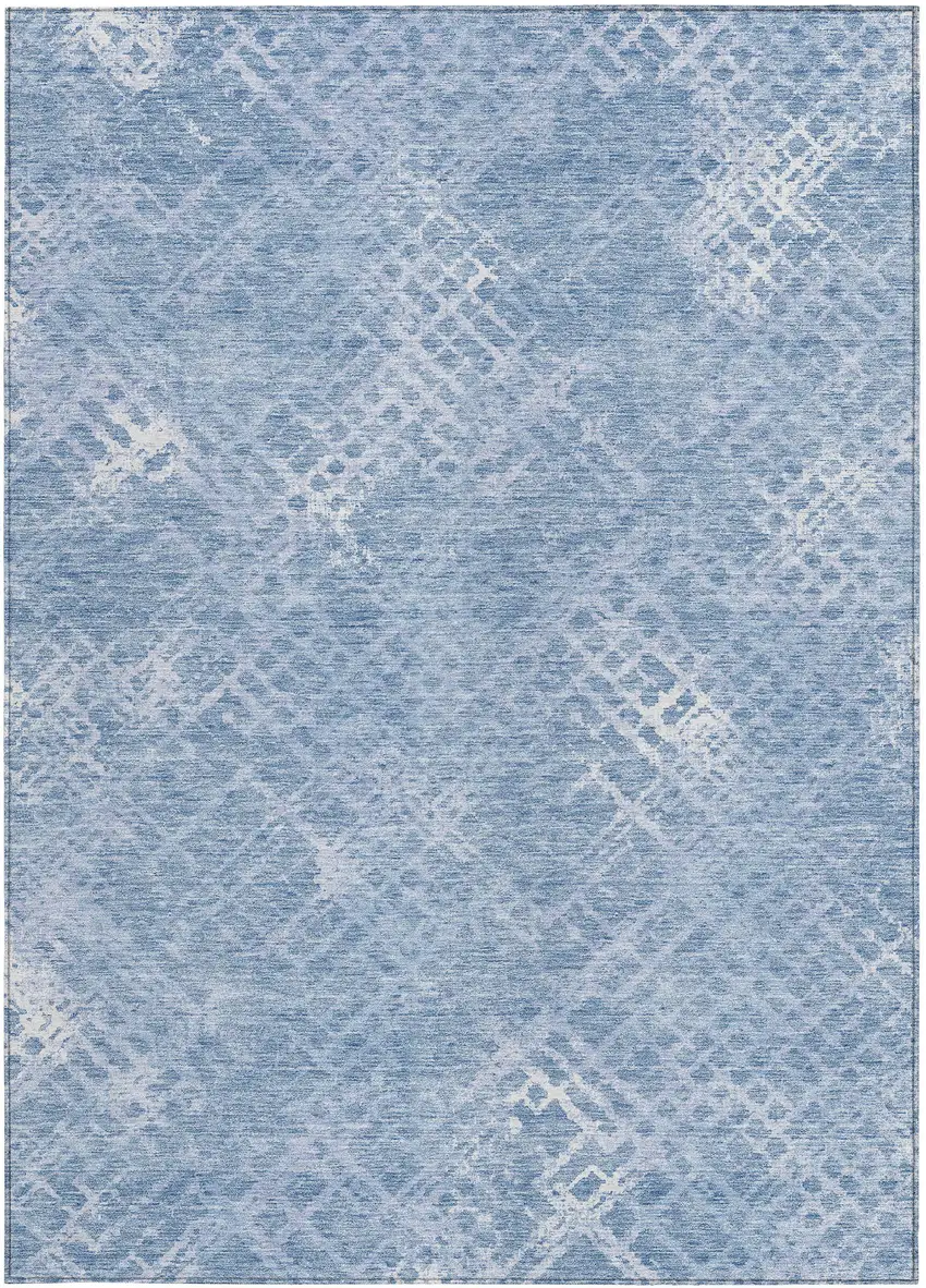 Sky Blue And Denim Blue Geometric Washable Indoor Outdoor Area Rug Photo 6