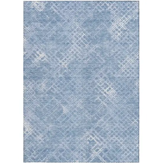 Sky Blue And Denim Blue Geometric Washable Indoor Outdoor Area Rug Photo 6