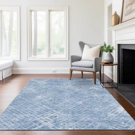 Sky Blue And Denim Blue Geometric Washable Indoor Outdoor Area Rug Photo 8