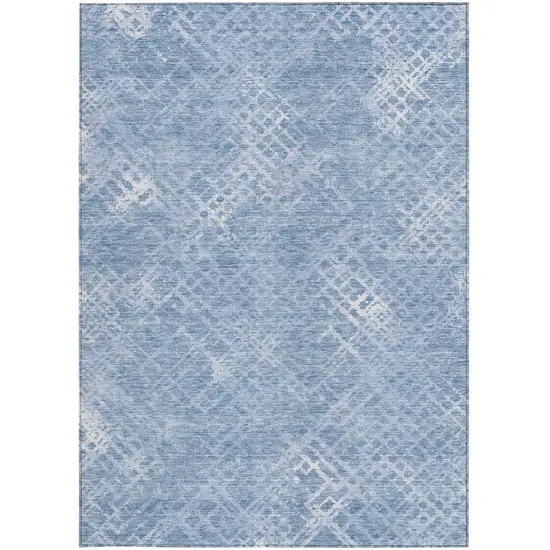 Sky Blue And Denim Blue Geometric Washable Indoor Outdoor Area Rug Photo 6