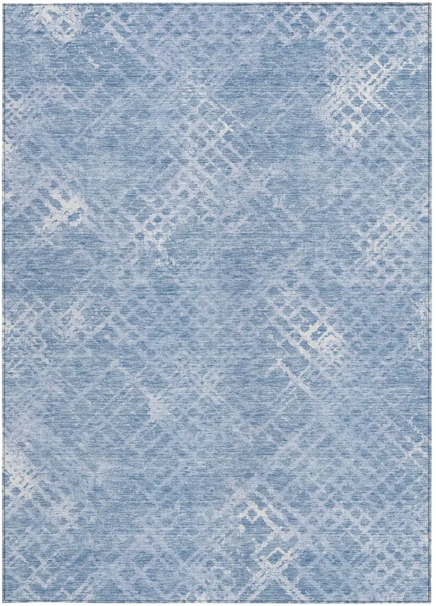 Sky Blue And Denim Blue Geometric Washable Indoor Outdoor Area Rug Photo 6