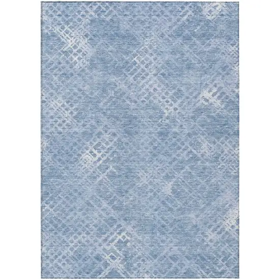 Sky Blue And Denim Blue Geometric Washable Indoor Outdoor Area Rug Photo 2