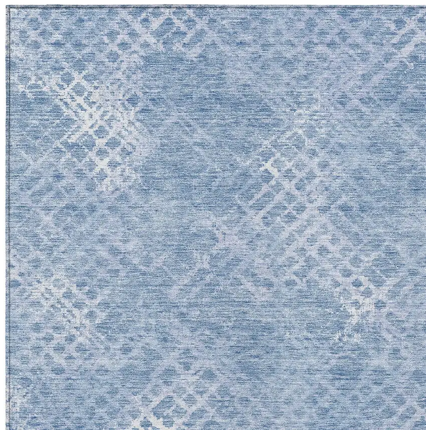 Sky Blue And Denim Blue Geometric Washable Indoor Outdoor Area Rug Photo 6