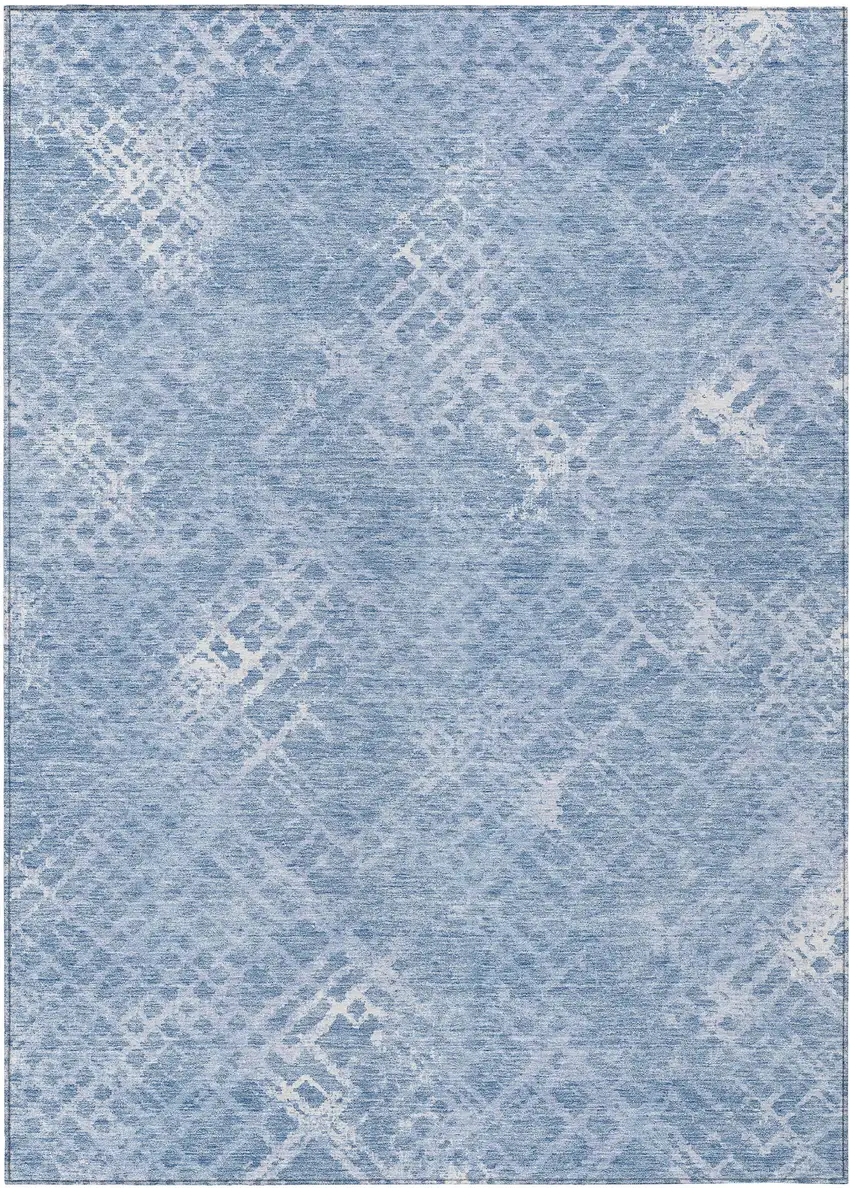 Sky Blue And Denim Blue Geometric Washable Indoor Outdoor Area Rug Photo 2