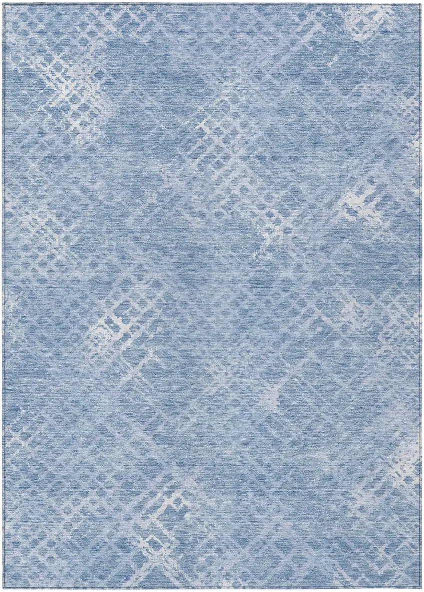 Sky Blue And Denim Blue Geometric Washable Indoor Outdoor Area Rug Photo 2