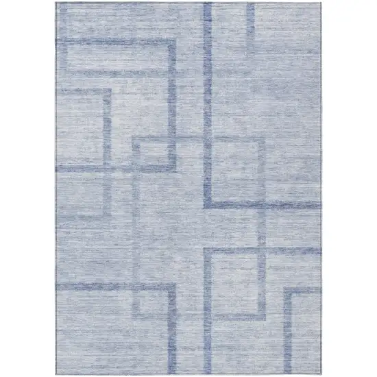 Sky Blue And Denim Blue Geometric Washable Indoor Outdoor Area Rug Photo 2