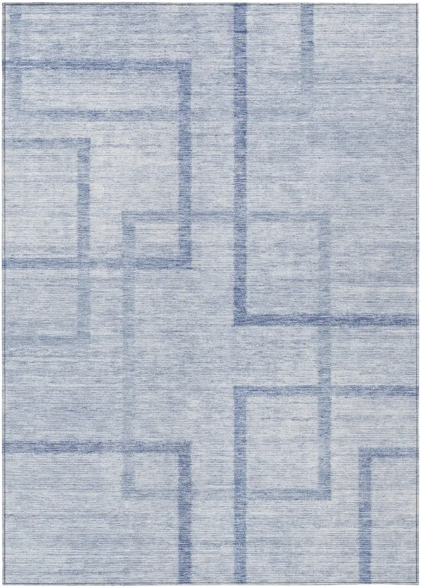Sky Blue And Denim Blue Geometric Washable Indoor Outdoor Area Rug Photo 2