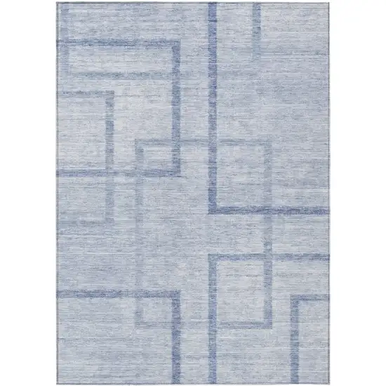 Sky Blue And Denim Blue Geometric Washable Indoor Outdoor Area Rug Photo 2