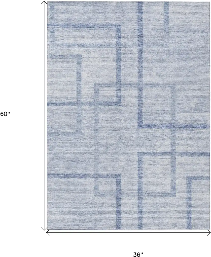Sky Blue And Denim Blue Geometric Washable Indoor Outdoor Area Rug Photo 3