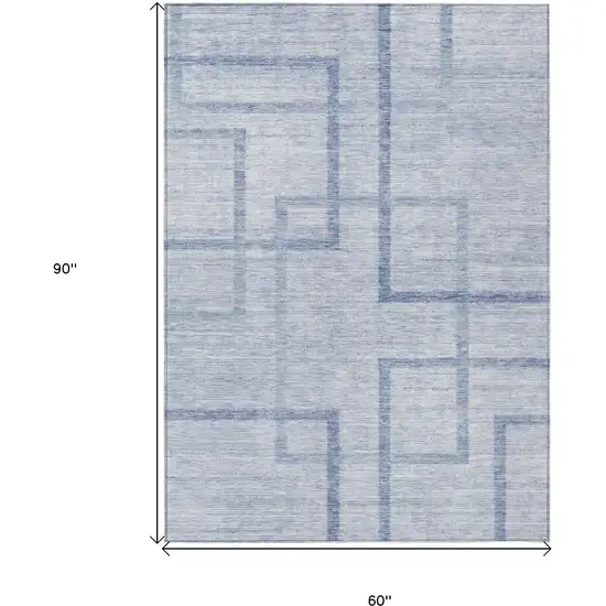 Sky Blue And Denim Blue Geometric Washable Indoor Outdoor Area Rug Photo 3