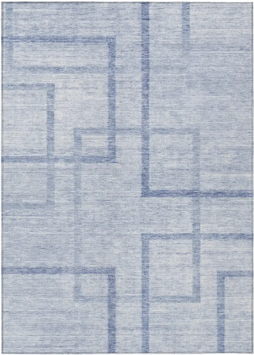 Sky Blue And Denim Blue Geometric Washable Indoor Outdoor Area Rug Photo 2
