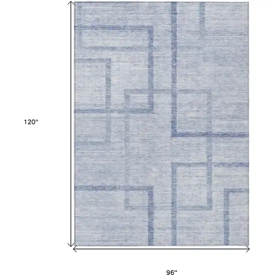Sky Blue And Denim Blue Geometric Washable Indoor Outdoor Area Rug Photo 3